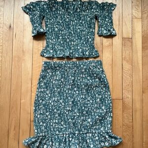Nasty Gal Teal Floral Skirt Set